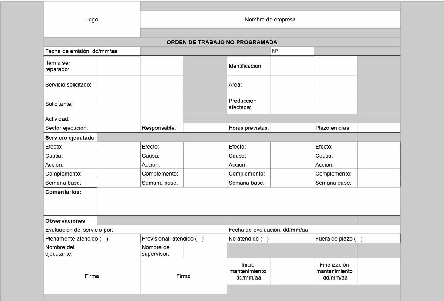 Orden de trabajo no programada